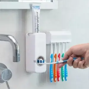 Tooth Paste Dispenser With 5 Brush Holder Wall Mounted Automatic Hands Free Toothpaste Dispenser