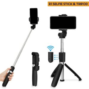 Selfie Stick Tripod R1S Bluetooth Remote Control Tripod Selfie Stick New Model with Wireless Remote Shutter Compatible with All Cell Phones - Selfie Stick with Light