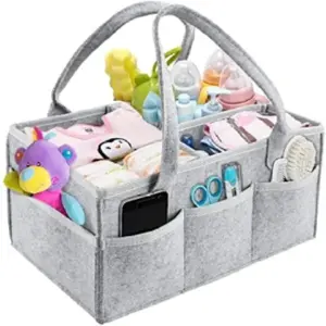 Foldable Baby Diaper Caddy Organizer - Portable Storage Basket - Essential Bag for Nursery, Changing Table and Car - Liner Is Great for Storing Diapers, Bottles (random color)