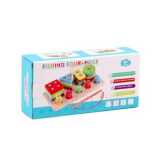 Wooden Fishing Four Post | Geometric Shape Sorter With Magnetic Fishing Game (Random color)